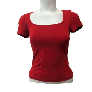 Divided Red Square Neck Women's Top